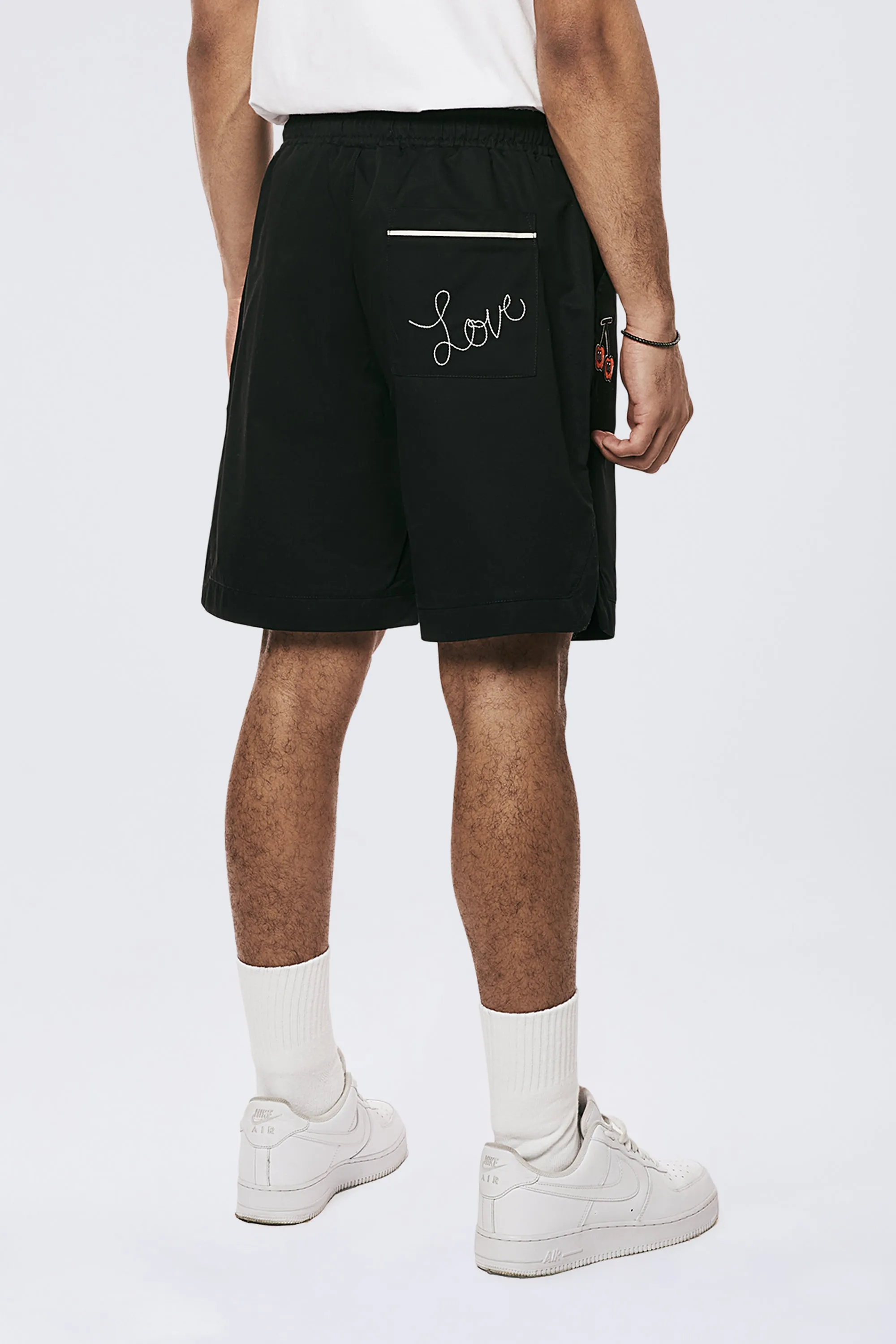 Graphic Heavy Textured Twill Shorts - Black