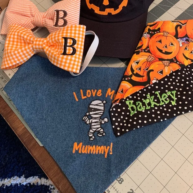 Halloween Dog Bandanas Embroidered I LOVE MY MUMMY