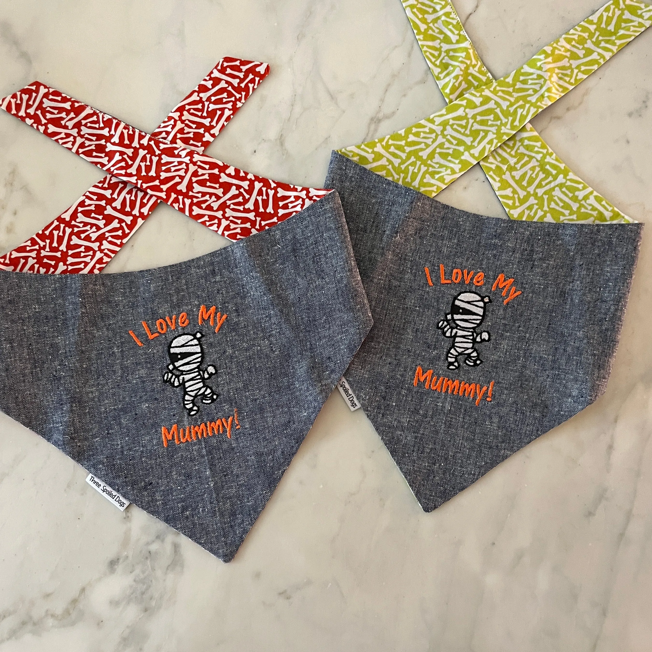 Halloween Dog Bandanas Embroidered I LOVE MY MUMMY