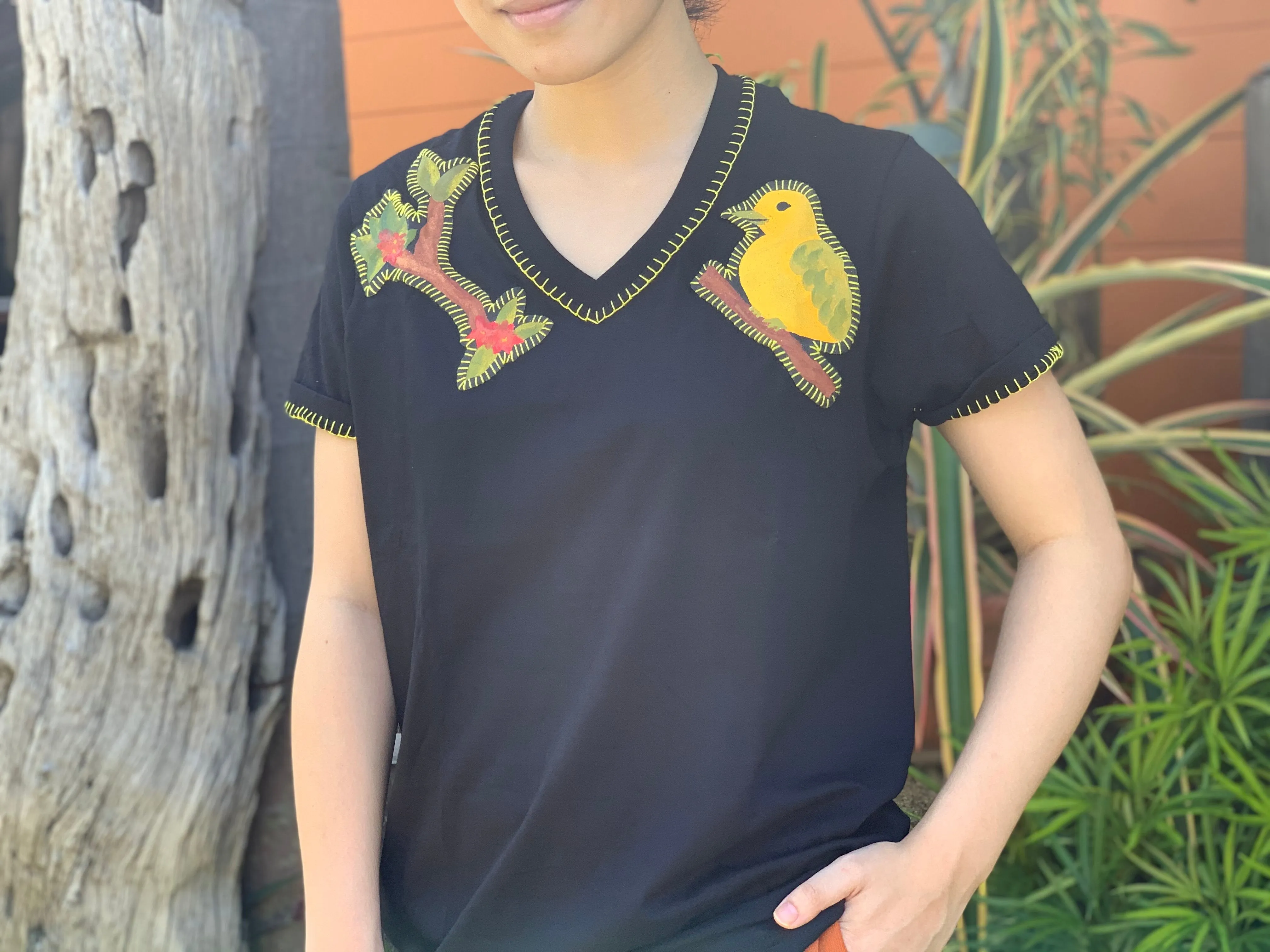 Hand-Painted Shirt (Bird Tree)