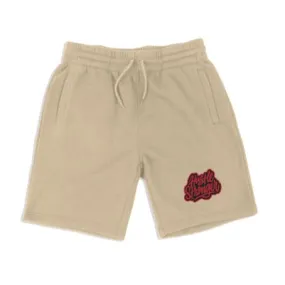 Hustle Stronger - Beige Embroidered Fleece Shorts