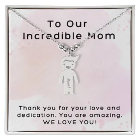 Incredible Mom, Thank You for Your Love, Custom Engraved Kid Charm Necklace