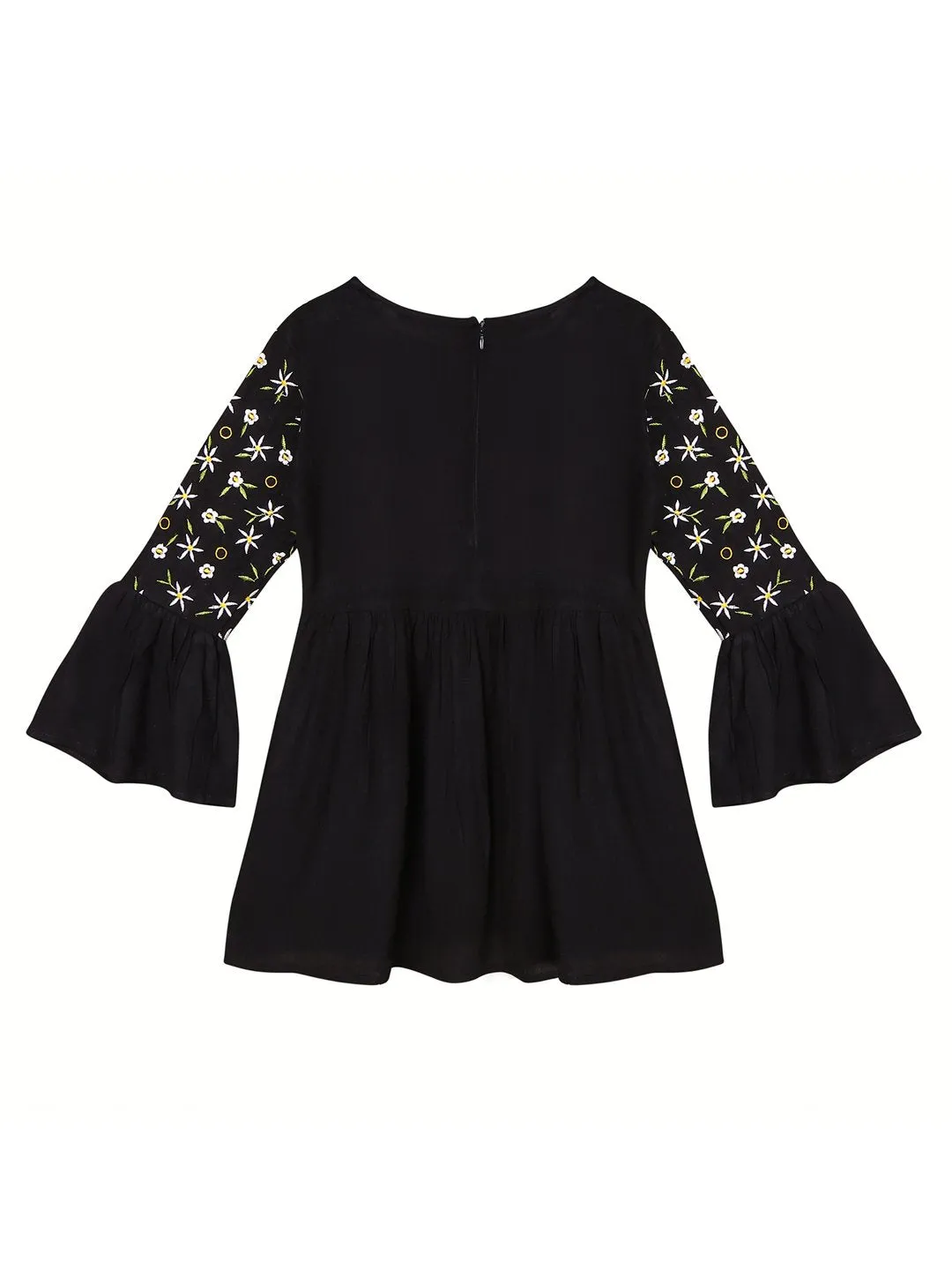 Ishin Girls Viscose Rayon Black Embroidered Top