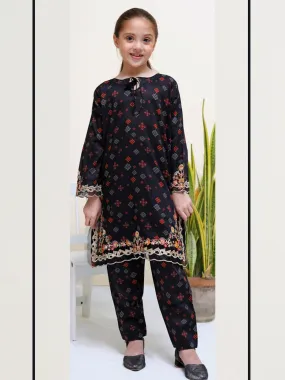 Kids Black Coords Embroidered Lawn 2-Piece Suit