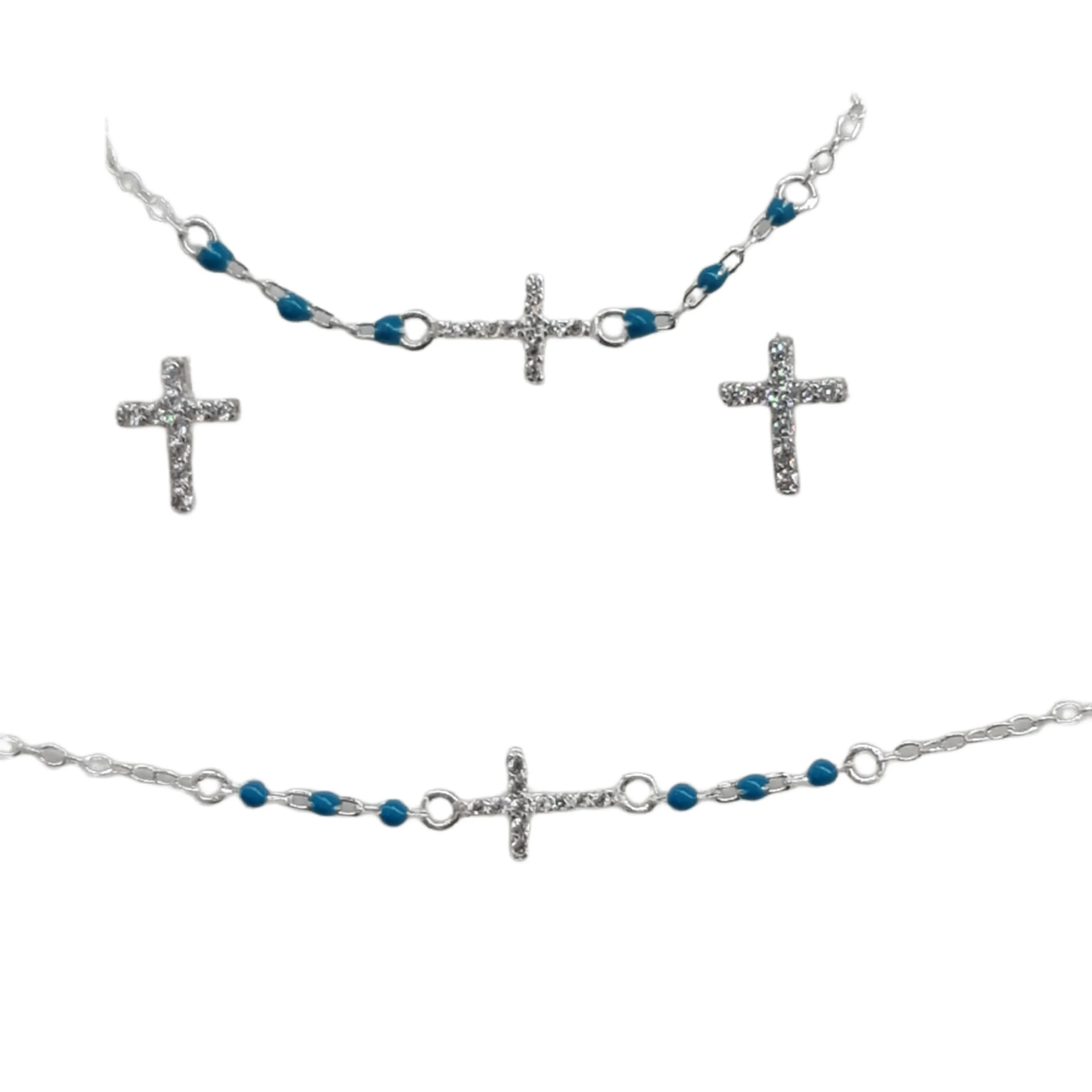 Luisa Turquoise Cross necklace stud earring SET Silver