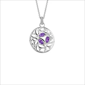 Medallion Amethyst & Diamond Small Pendant in Sterling Silver