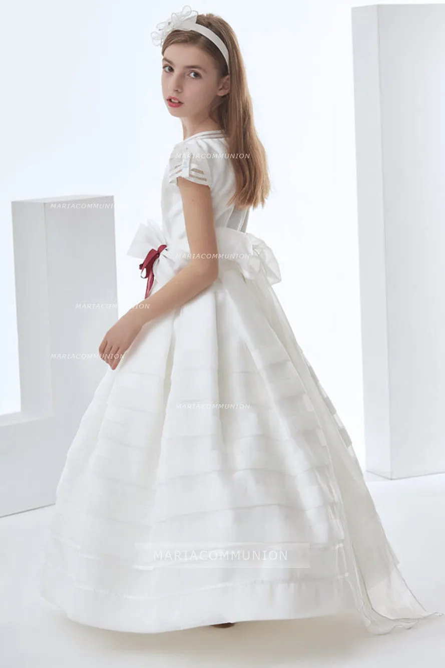 Nectarean Ball Gown Short Sleeve Bow(s) Floor-length Organza Communion Dresses