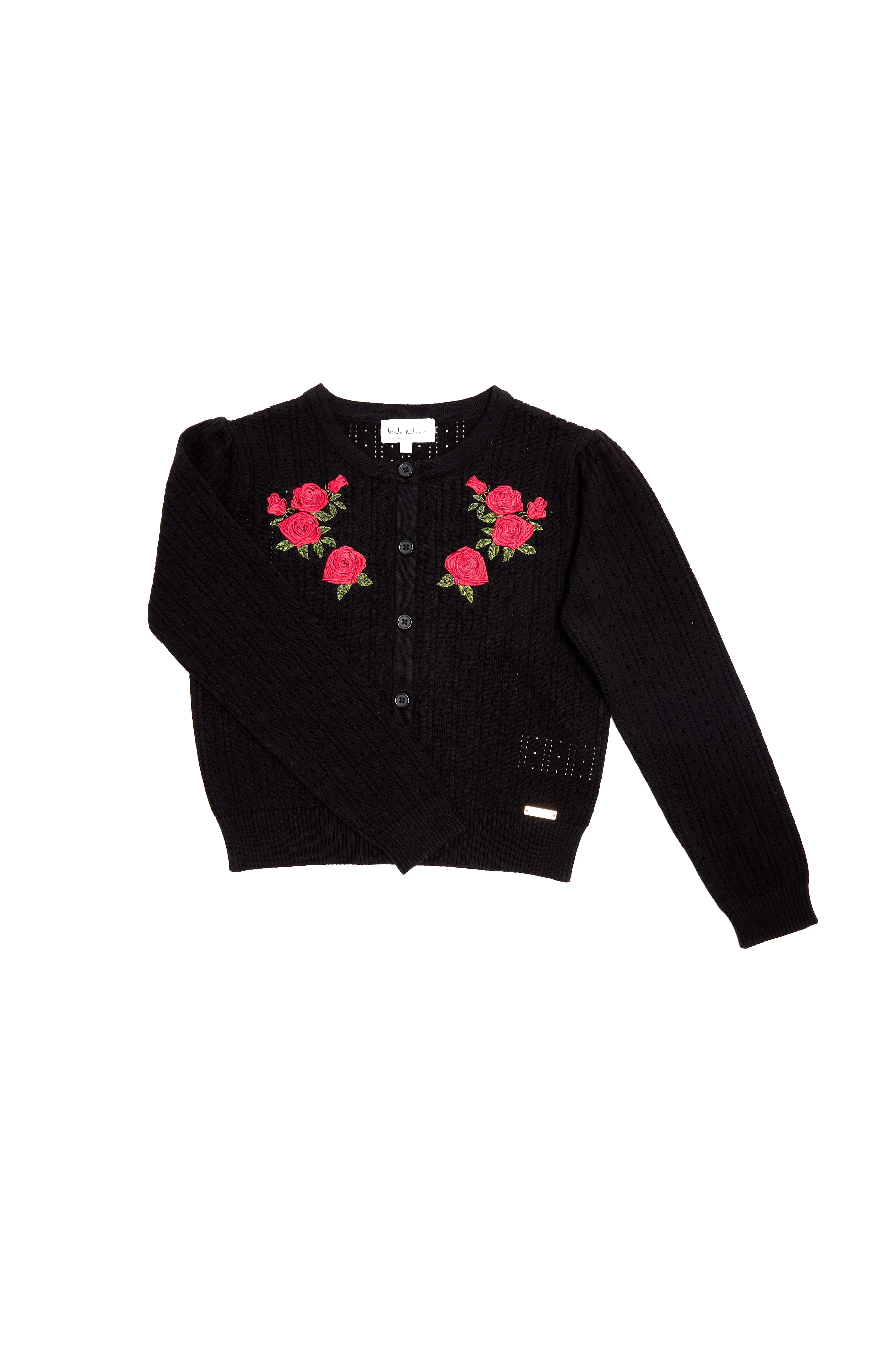 NICOLE MILLER GIRLS Rose Embroidered Cardigan Sweater