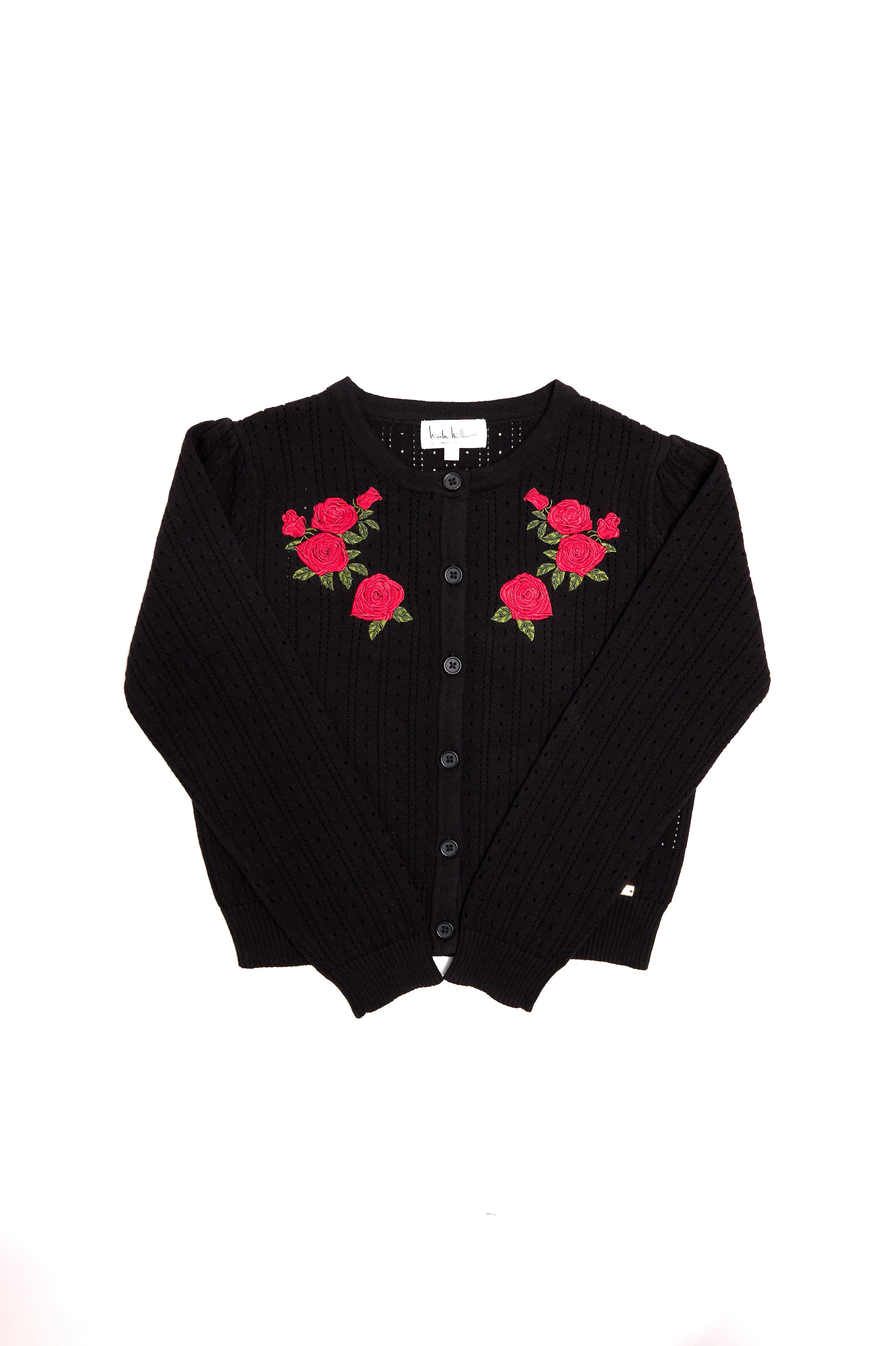 NICOLE MILLER GIRLS Rose Embroidered Cardigan Sweater