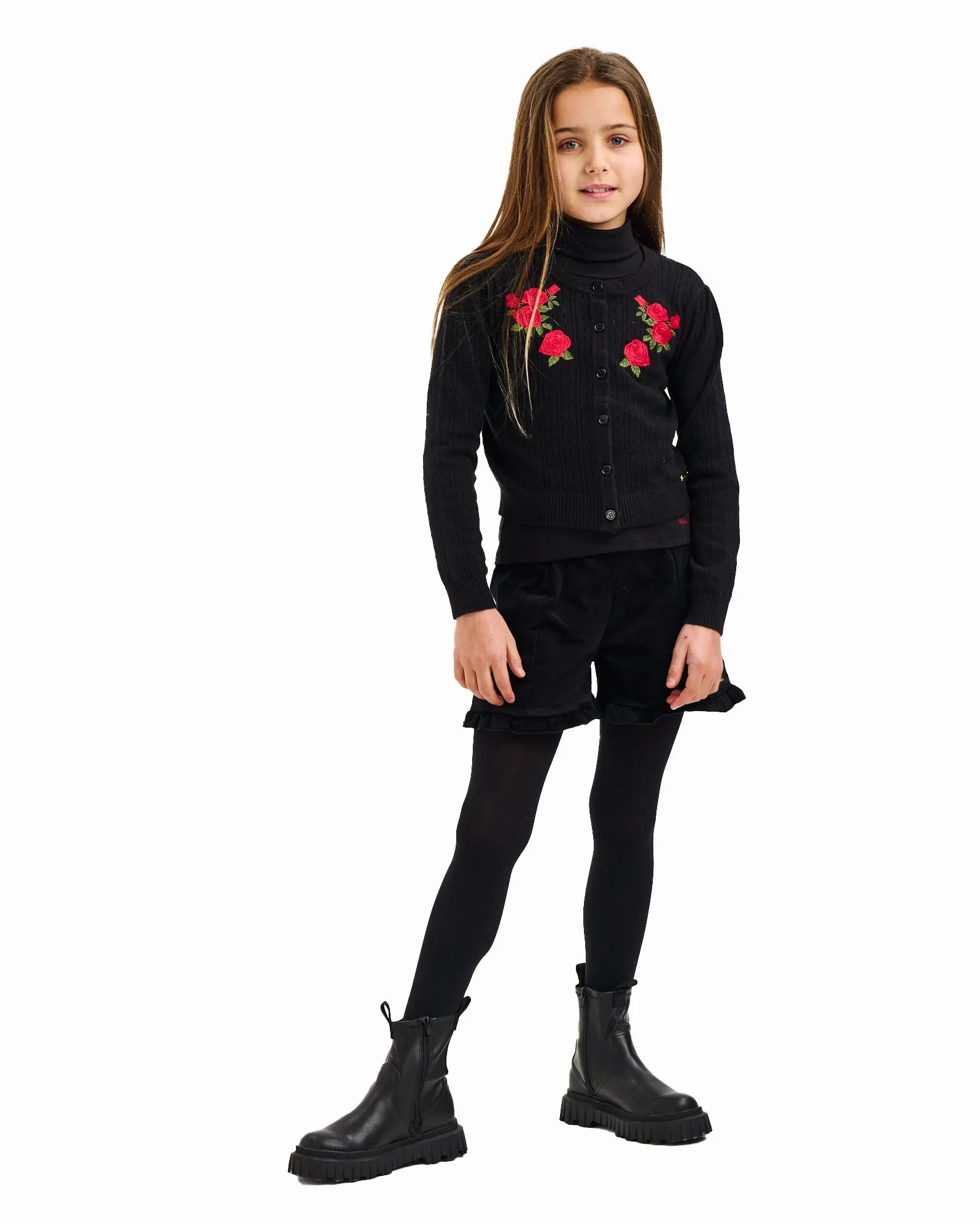 NICOLE MILLER GIRLS Rose Embroidered Cardigan Sweater