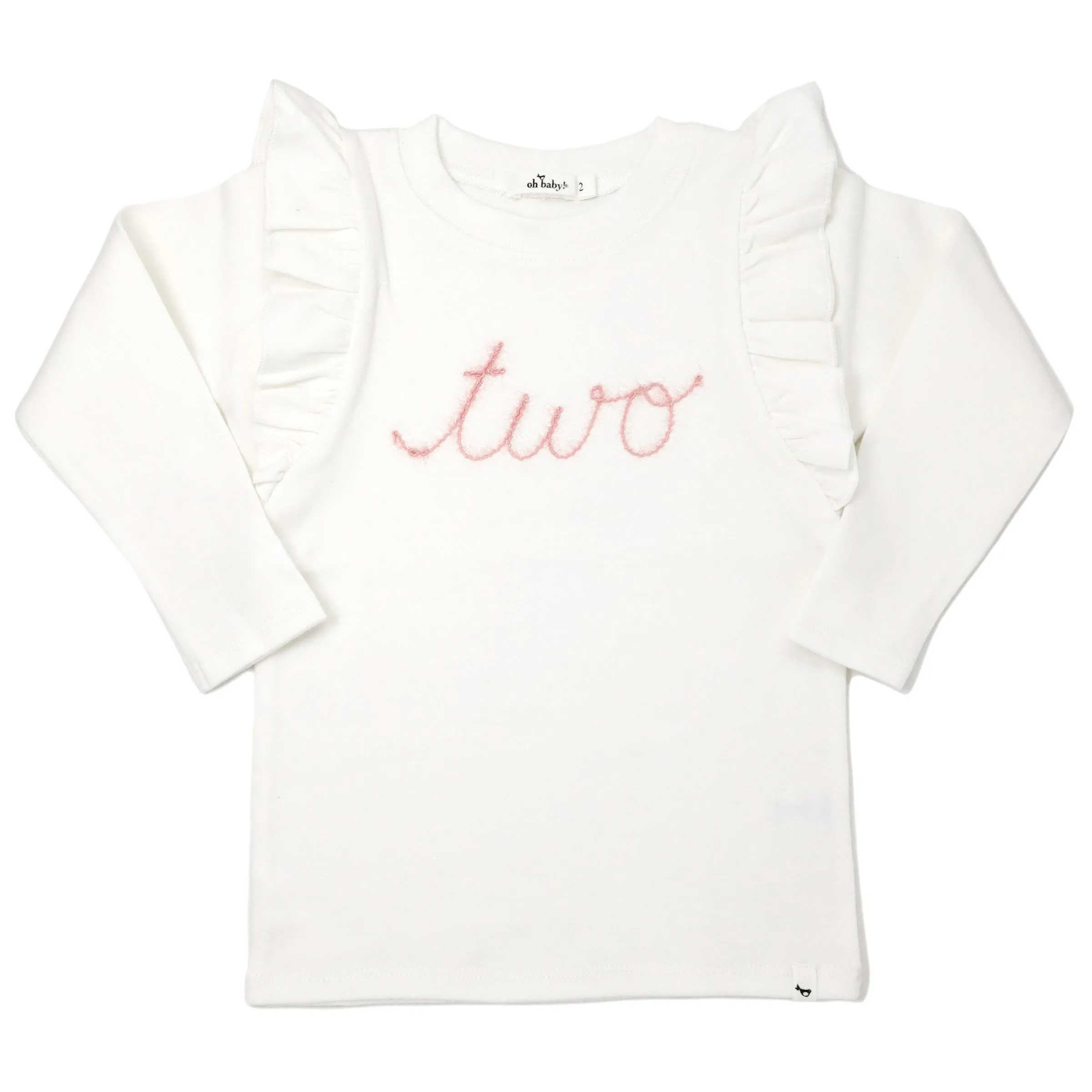 oh baby! two Pink Eyelash Millie Long Sleeve Birthday Tee - Cream