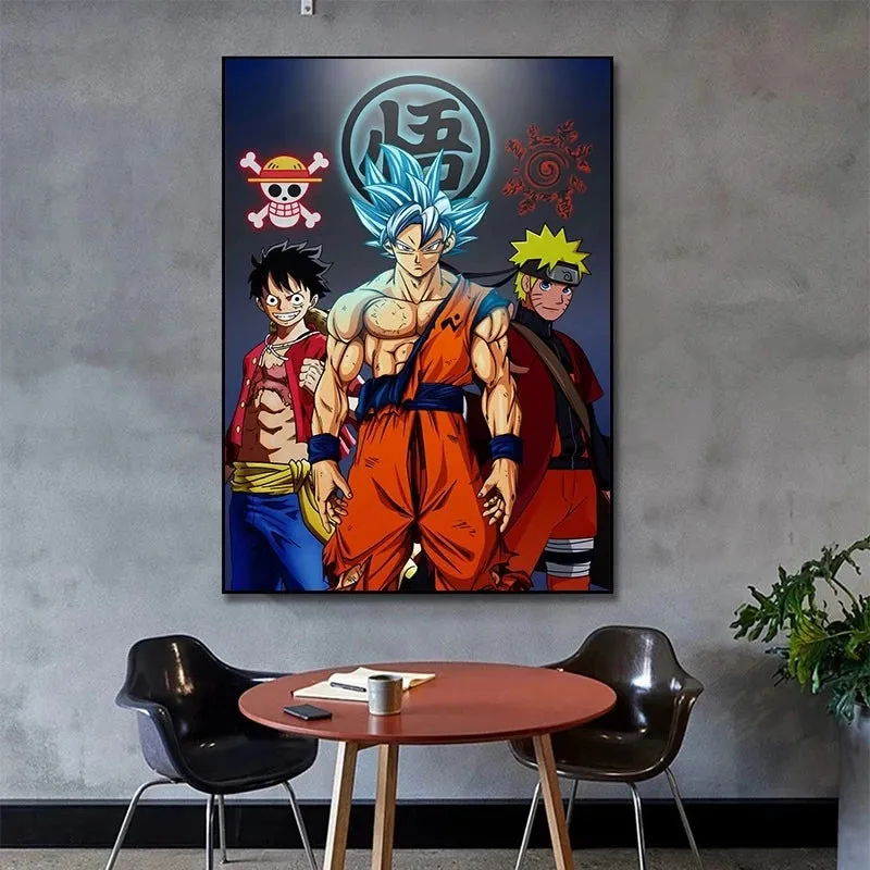 Print Poster Canvas Anime Dragon Ball Super Goku Luffy Uzumaki Naruto Wall Decor Art Mural