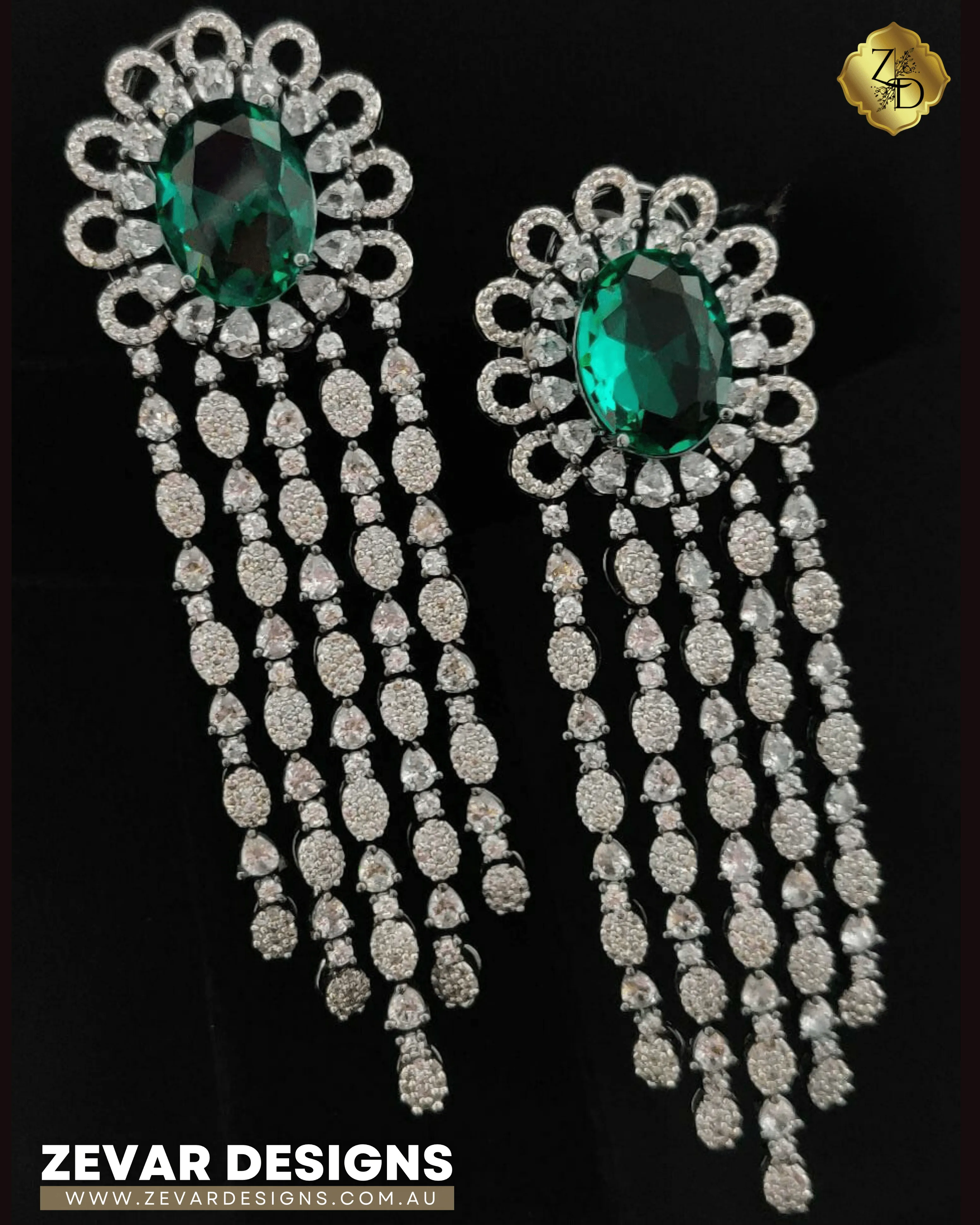 Rama Green Long Dangle AD Earrings - Dual Finish