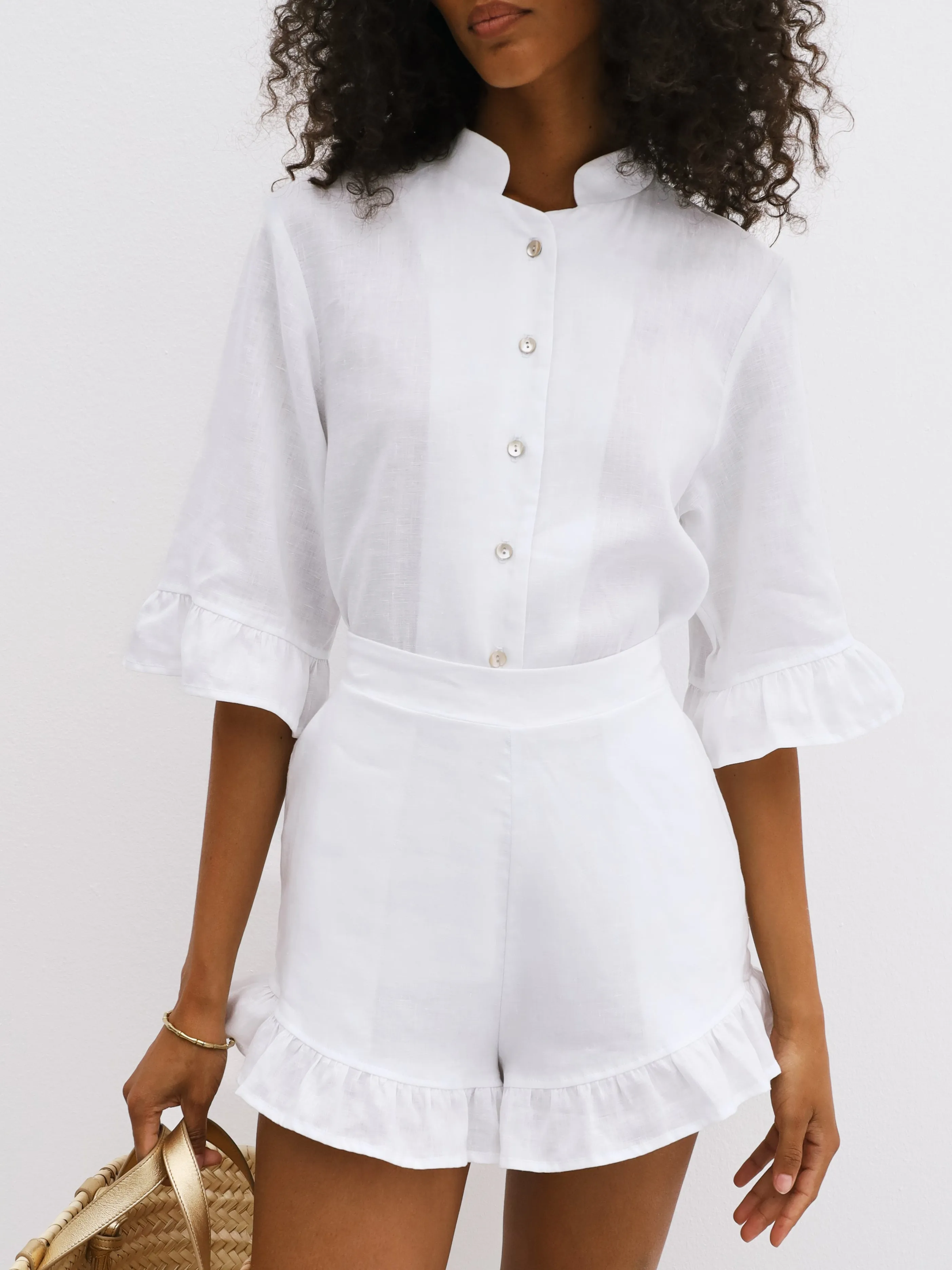 Riviera Linen Frill Edge Short | White