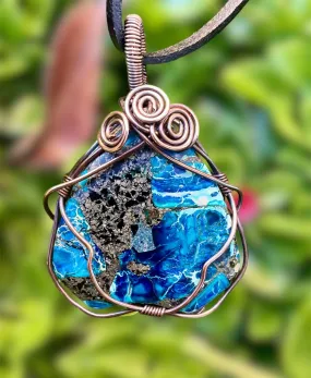 Sea Sediment Jasper and Pyrite Wire Wrapped Pendant