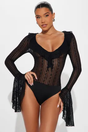 Spring Fling Ruffle Bodysuit - Black