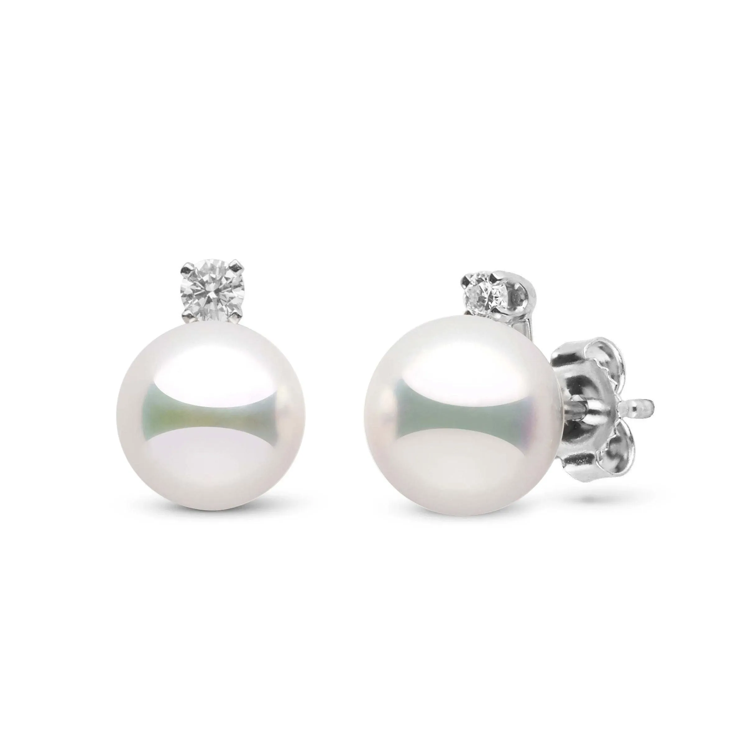 Starlight Collection 7.5-8.0 mm Natural White Hanadama Pearl and Diamond Stud Earrings