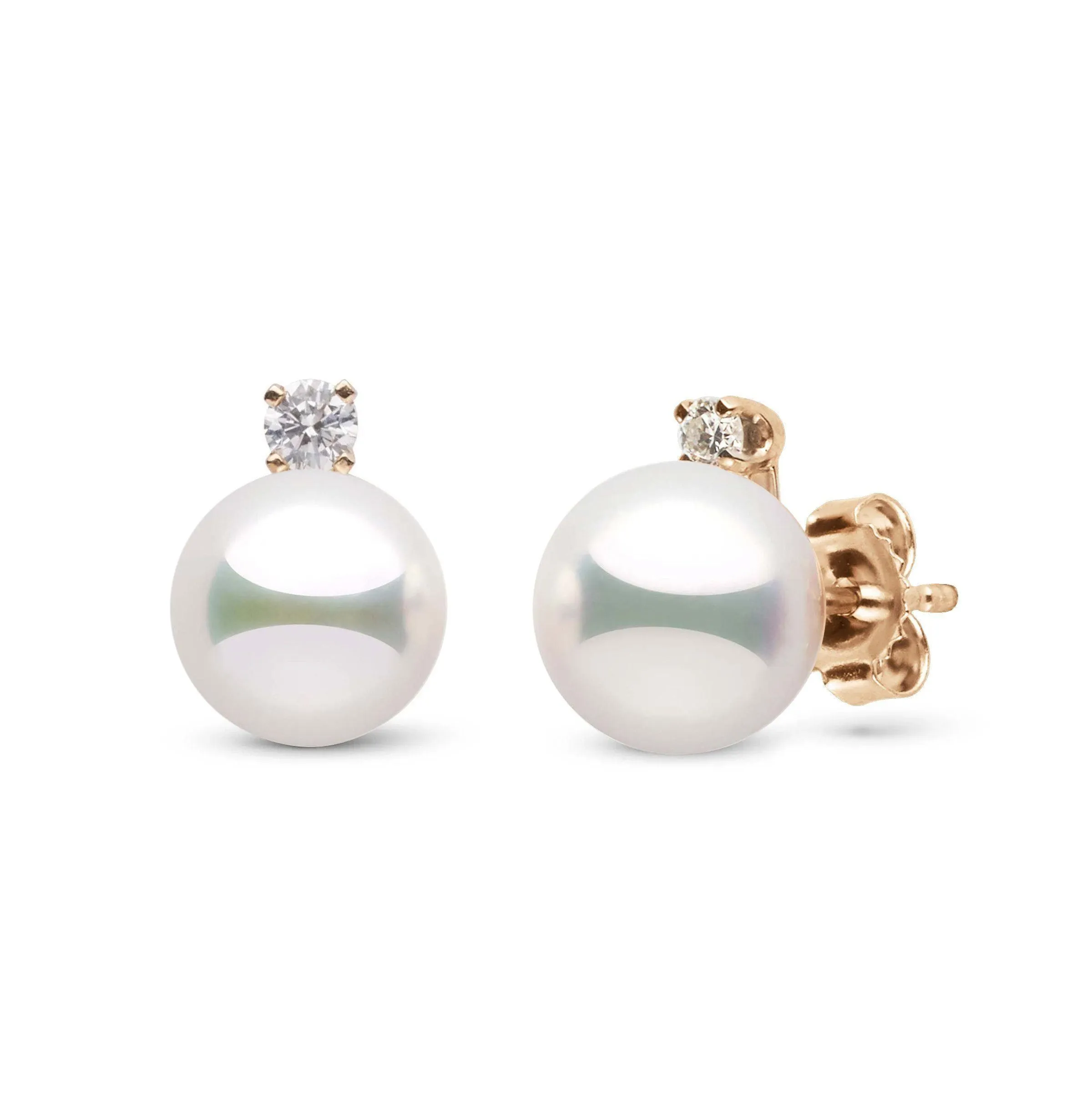 Starlight Collection 7.5-8.0 mm Natural White Hanadama Pearl and Diamond Stud Earrings