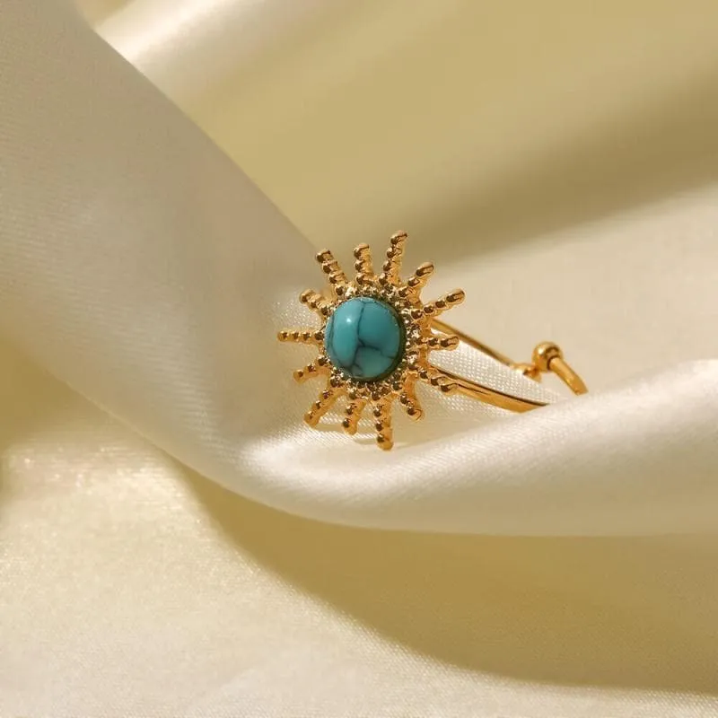 Sun Shaped Turquoise Open Rings