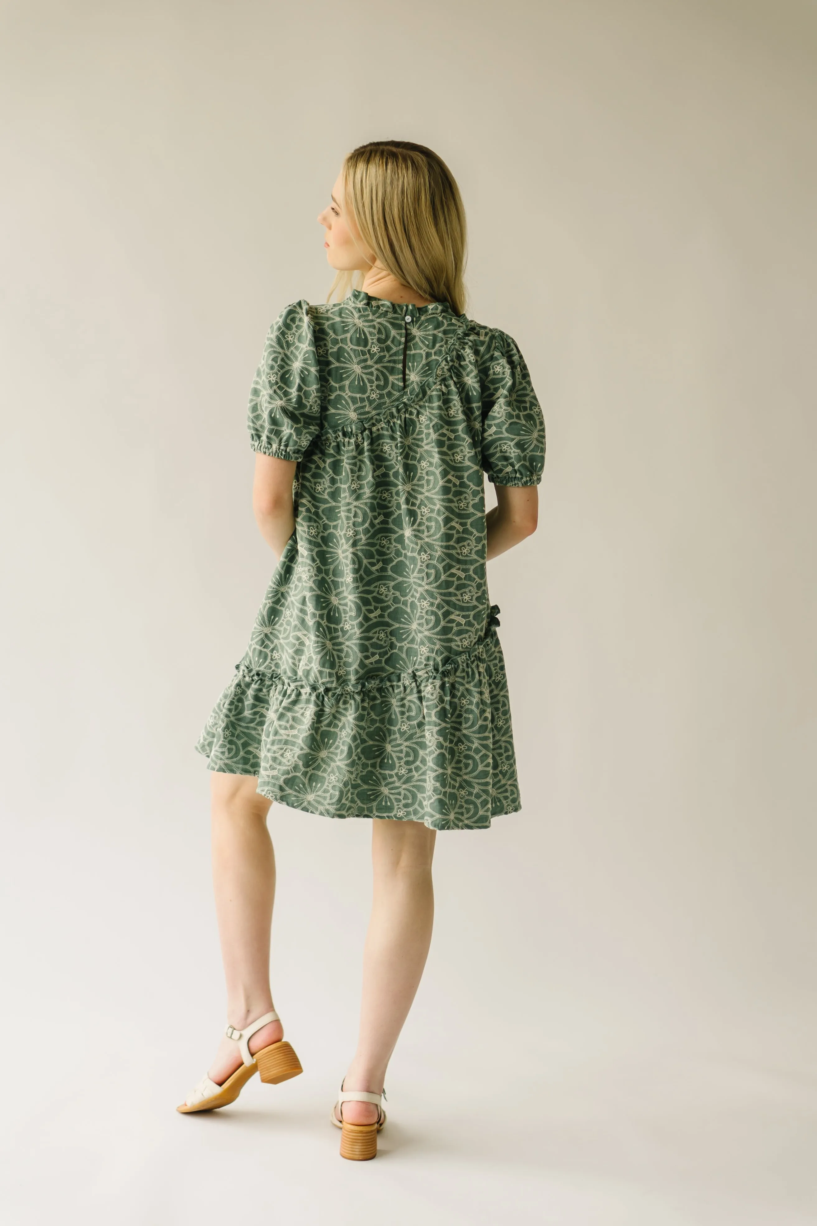 The Enfield Asymmetrical Embroidered Dress in Green