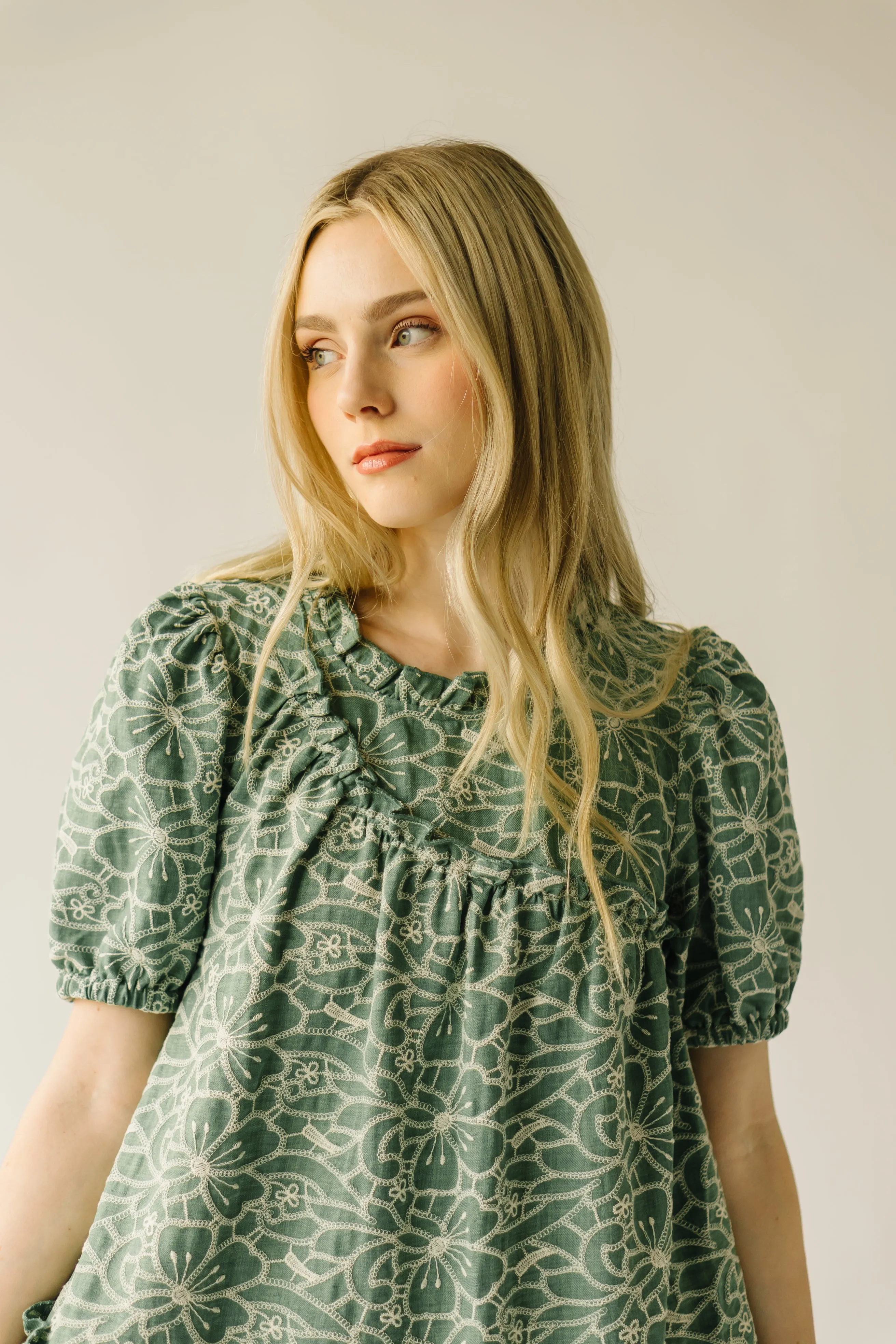 The Enfield Asymmetrical Embroidered Dress in Green