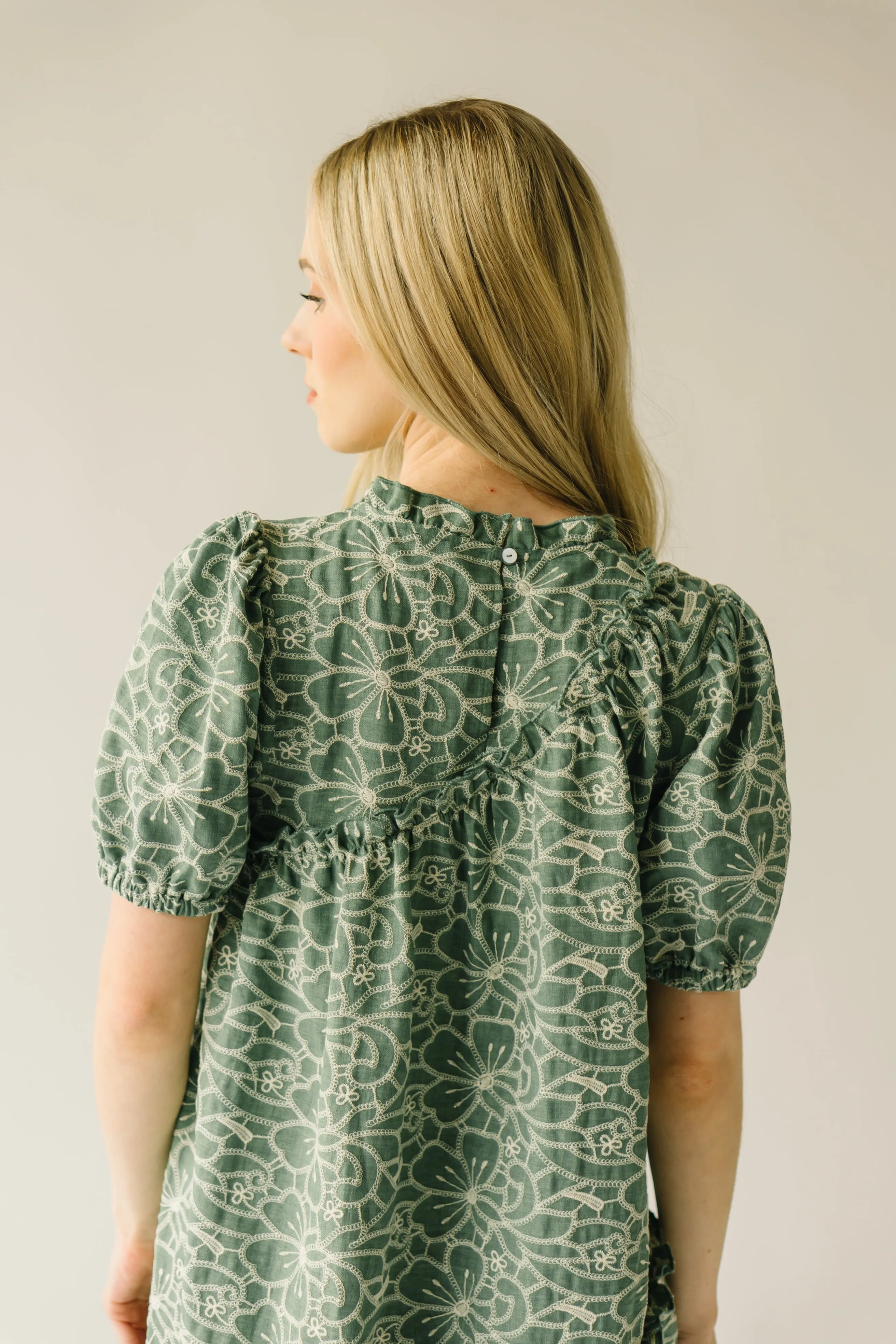 The Enfield Asymmetrical Embroidered Dress in Green