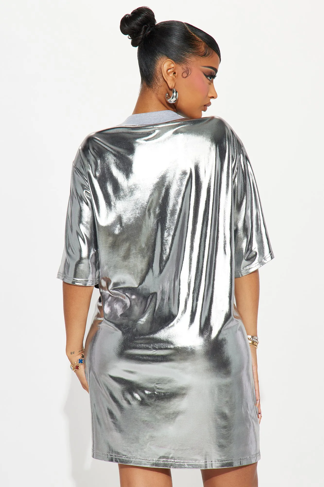 Turbo Talk Metallic Mini Dress - Black/Silver