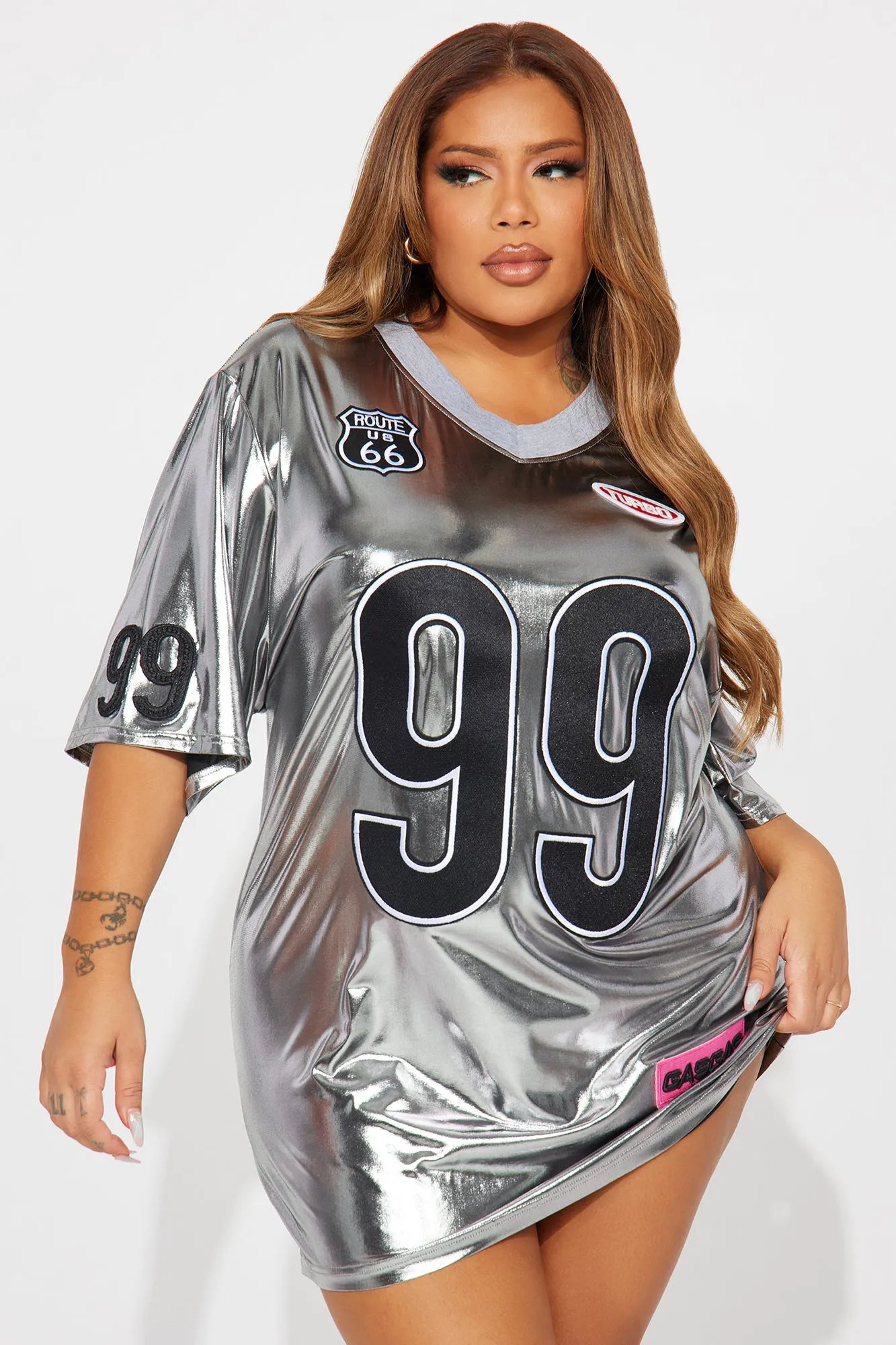 Turbo Talk Metallic Mini Dress - Black/Silver