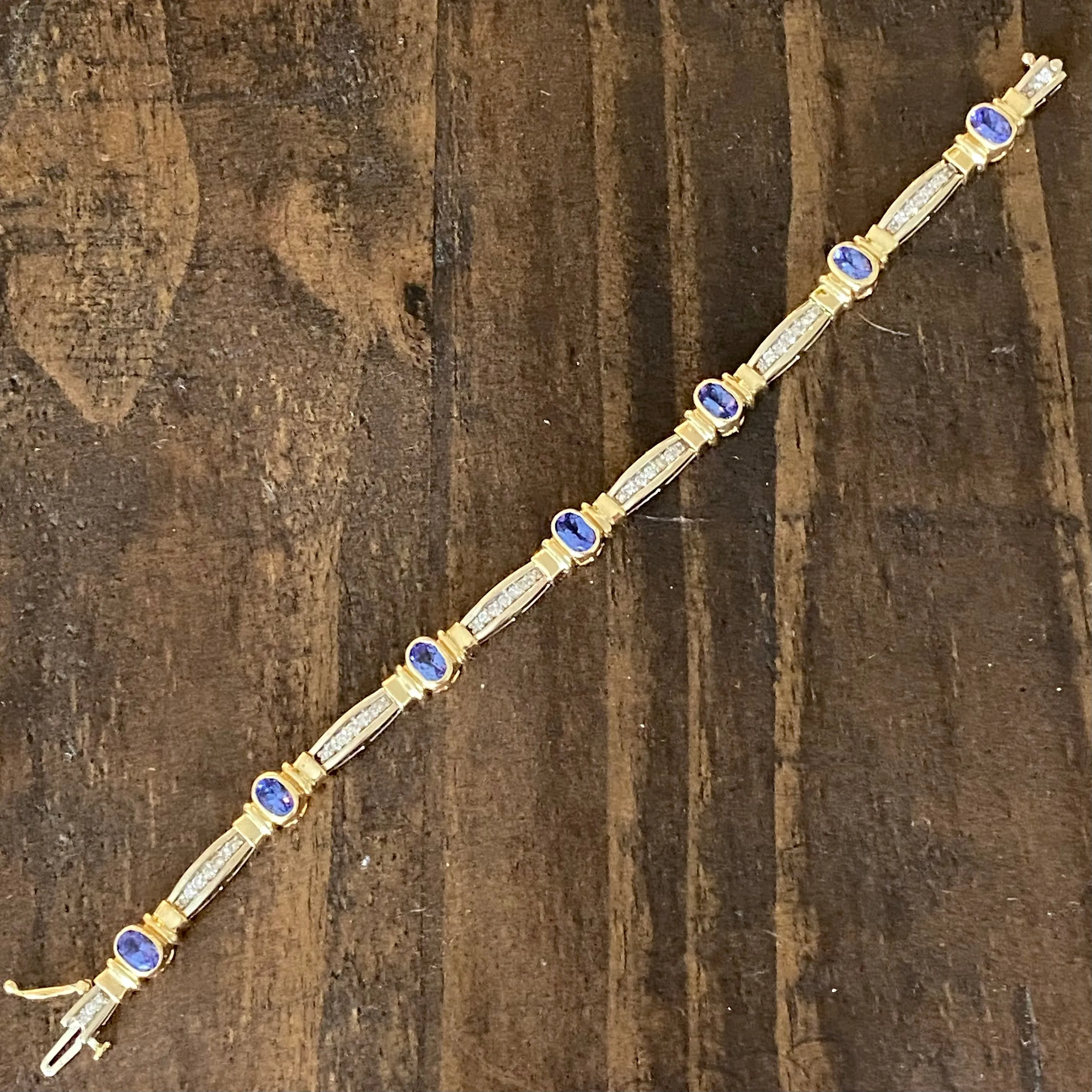 Vintage 14K Gold Sapphire and Diamond Bracelet