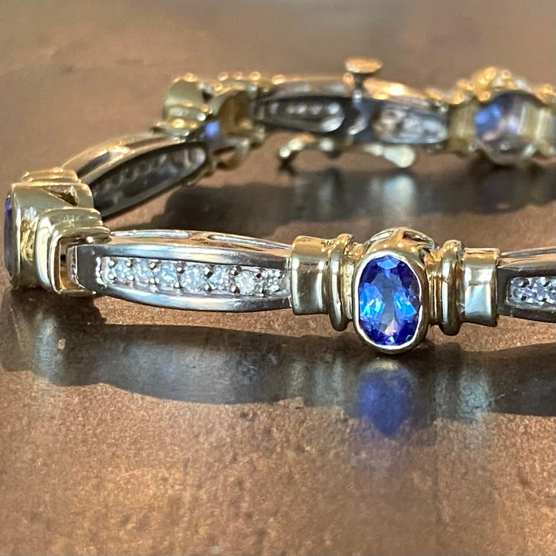 Vintage 14K Gold Sapphire and Diamond Bracelet