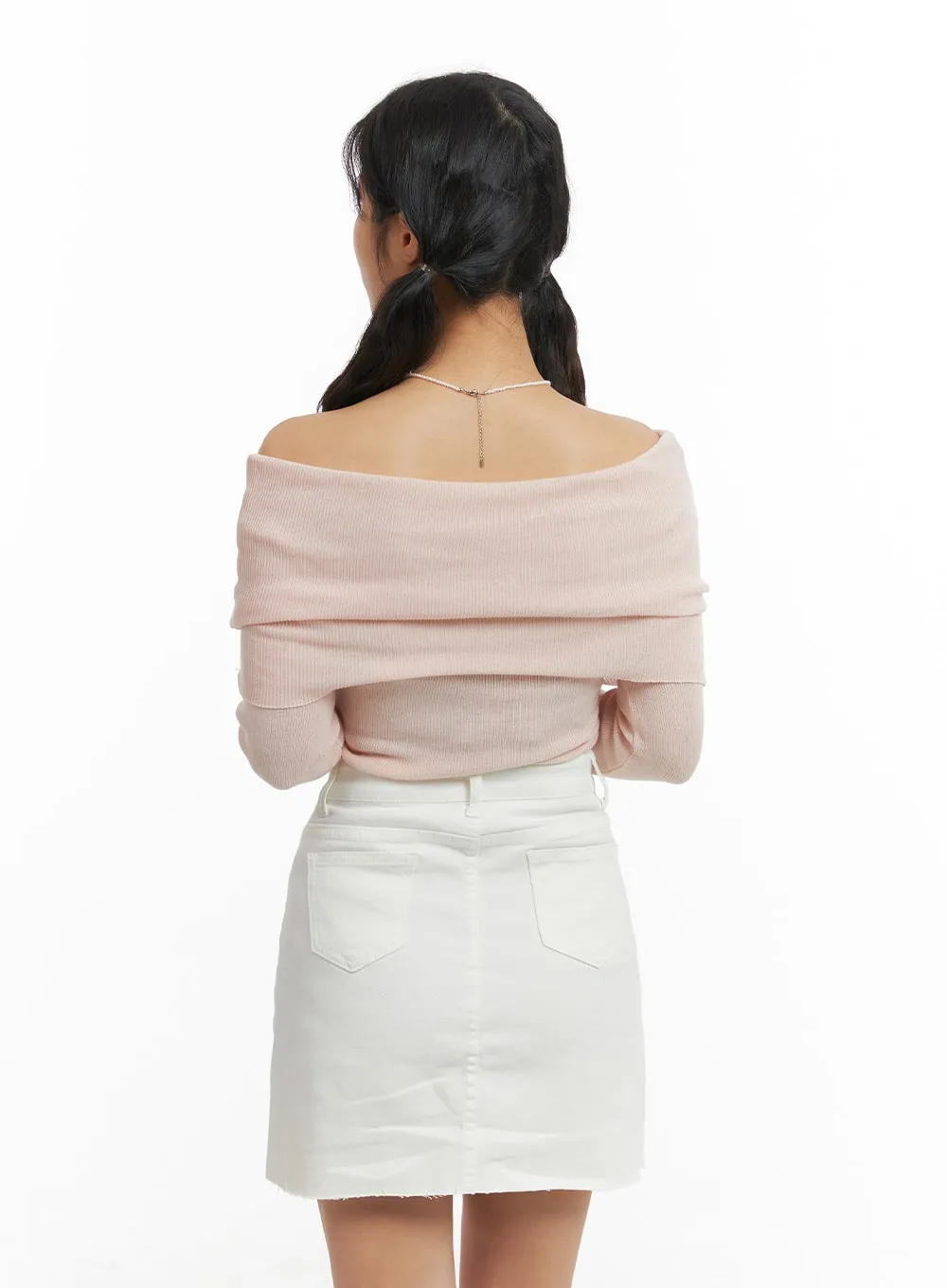 Wide Fold Off-Shoulder Knit Top OM427