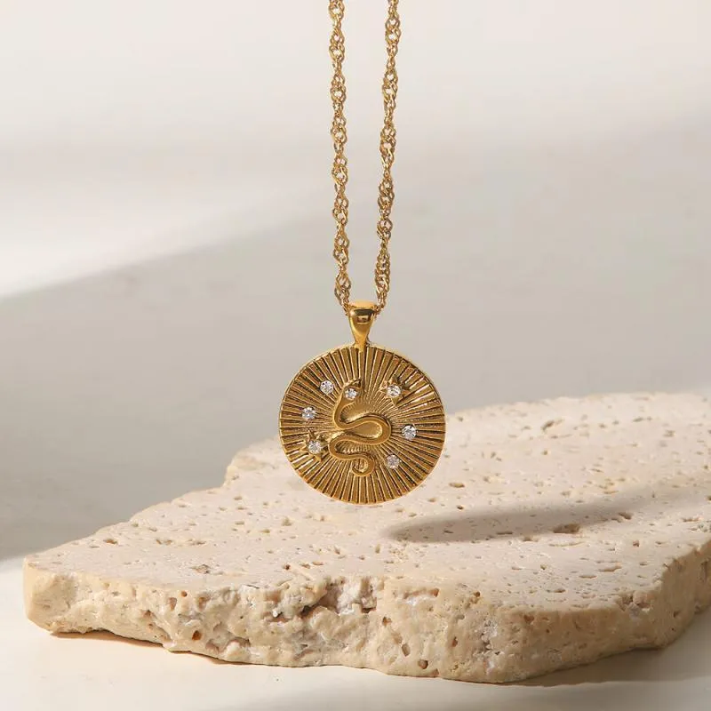 Women's 18k Gold Plated Star and Snake Disc Necklace