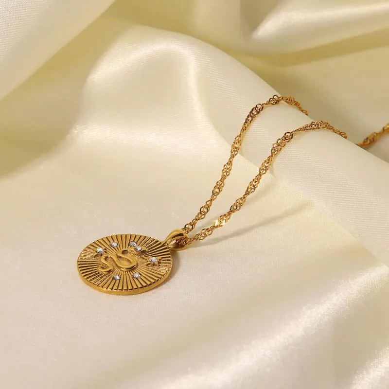 Women's 18k Gold Plated Star and Snake Disc Necklace