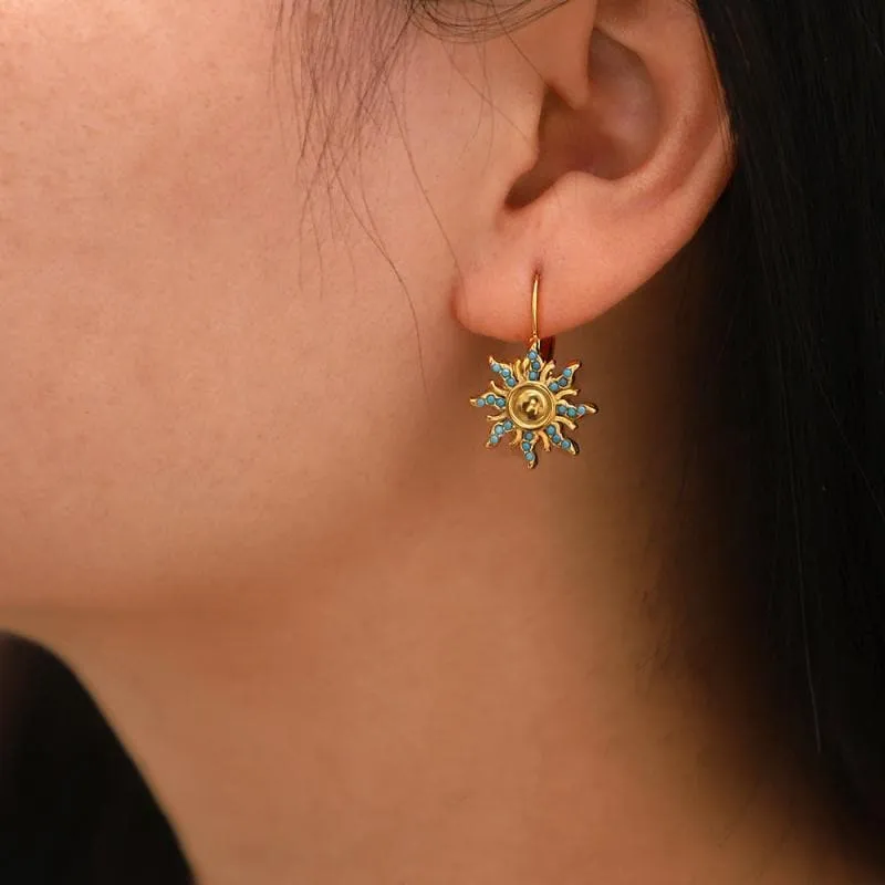 Women's Blue Turquoise Inlaid Sun Earrings