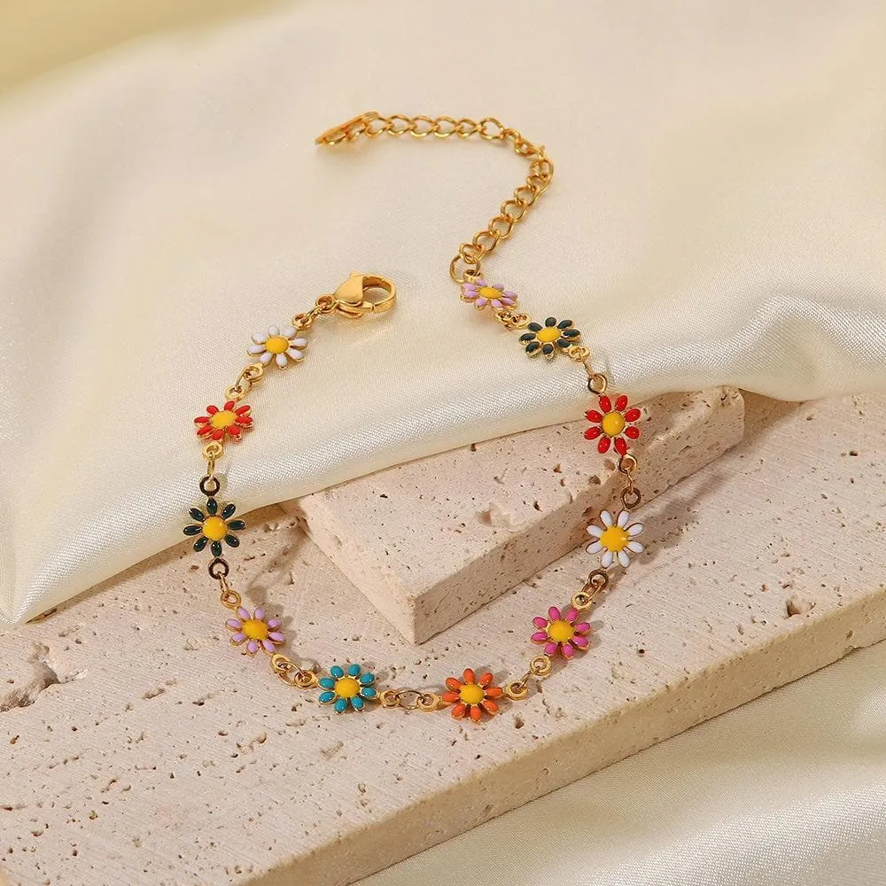 Women's Colorful Daisy Chain Necklace Bracelet