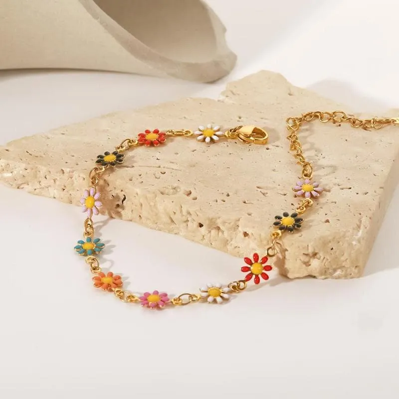 Women's Colorful Daisy Chain Necklace Bracelet