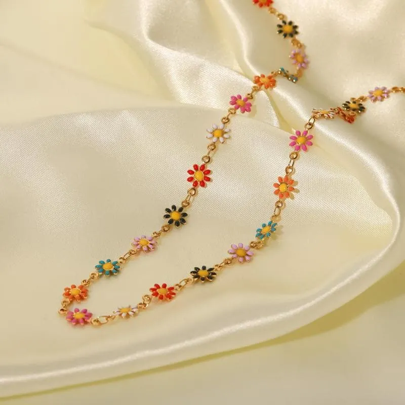 Women's Colorful Daisy Chain Necklace Bracelet