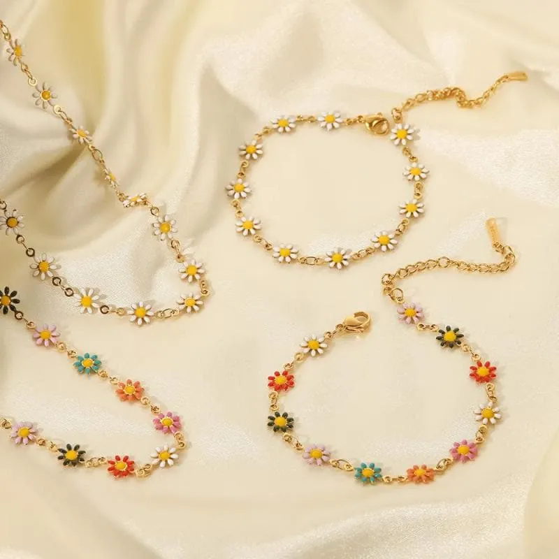 Women's Colorful Daisy Chain Necklace Bracelet