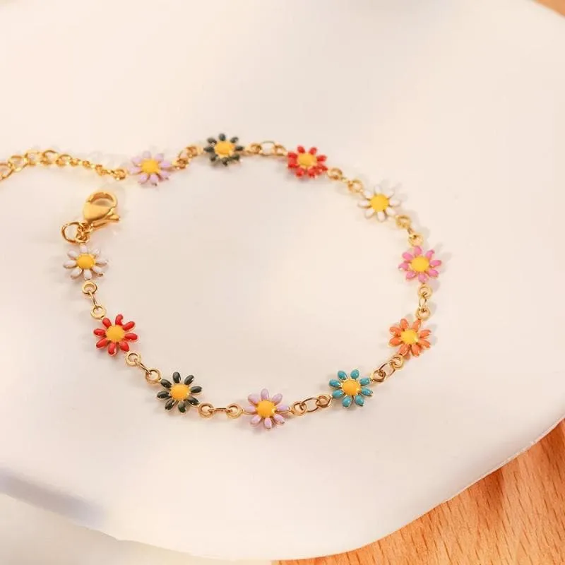 Women's Colorful Daisy Chain Necklace Bracelet