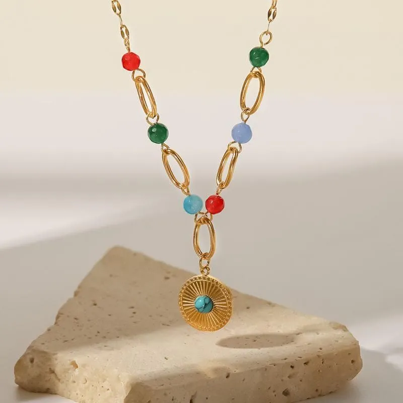 Women's Disc Set Turquoise Necklace