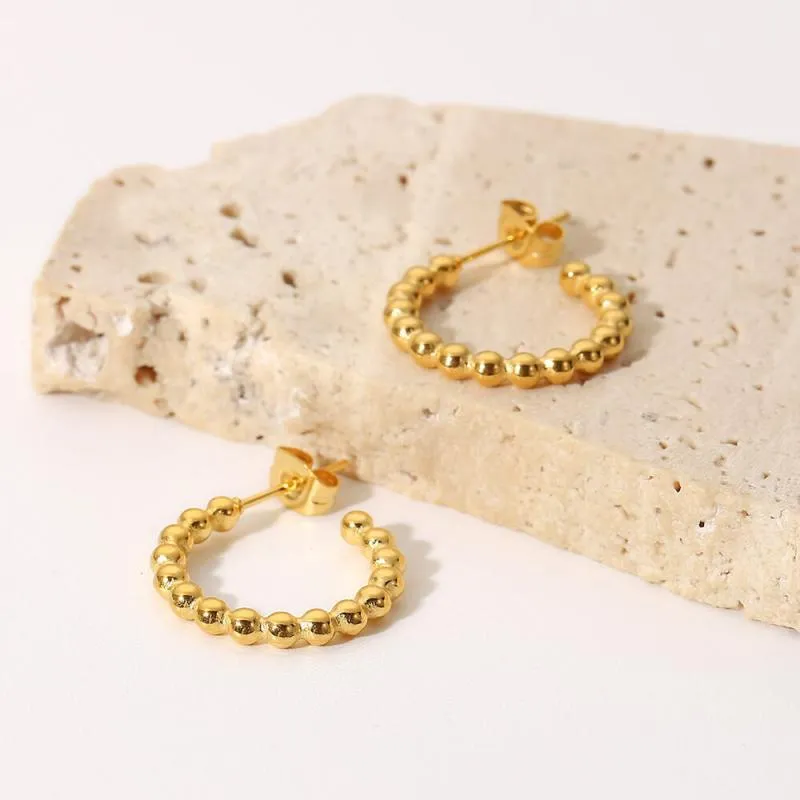 Women's Small Gold Beads Round Bead C-shaped Earrings